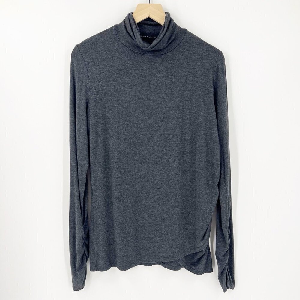 Elie Tahari Gray Soft Lightweight Turtleneck Ruched Side Top XL Minimalist